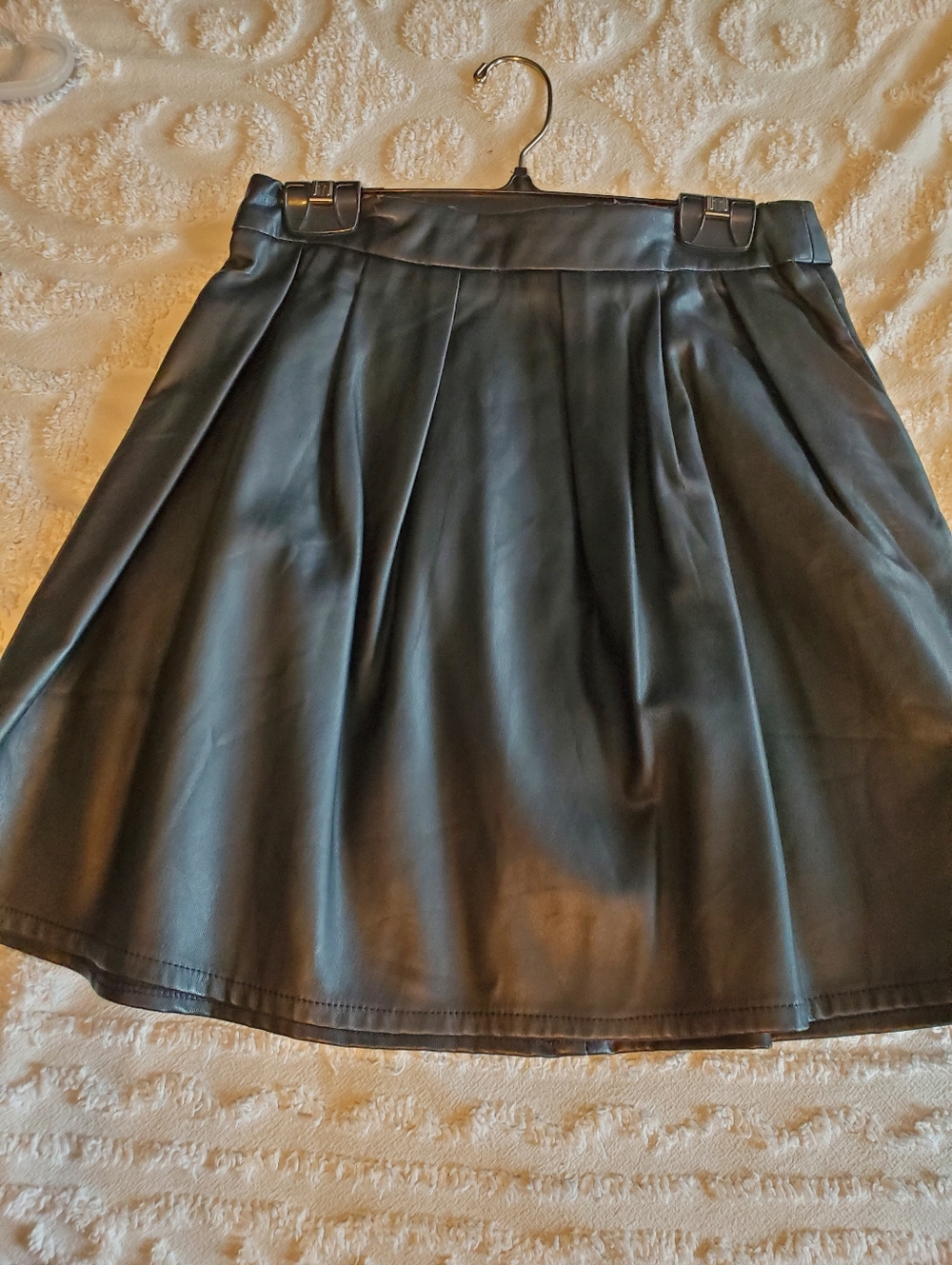 Francesca's Collections Black Faux Leather Skater Skirt